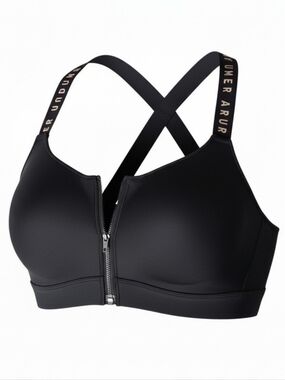 Under Armour Black Front-Zip Crossback Sports Bra